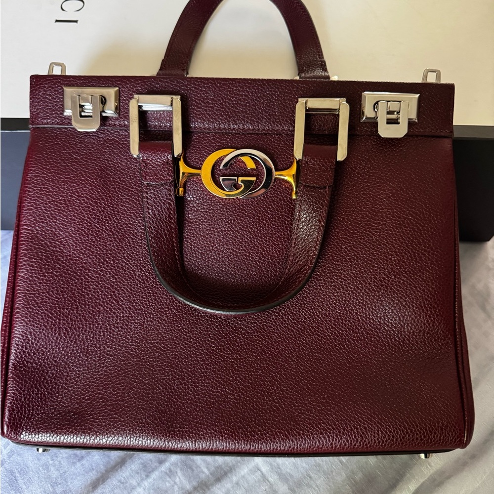 Gucci Burgundy Leather Satchel with Gold Hardware
